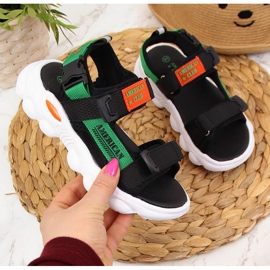 Sandali neri da ragazzo American Club con velcro nero verde 1