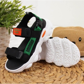 Sandali neri da ragazzo American Club con velcro nero verde 2