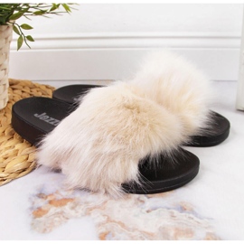 Ciabatte Jezzi da donna beige con pelliccia 1