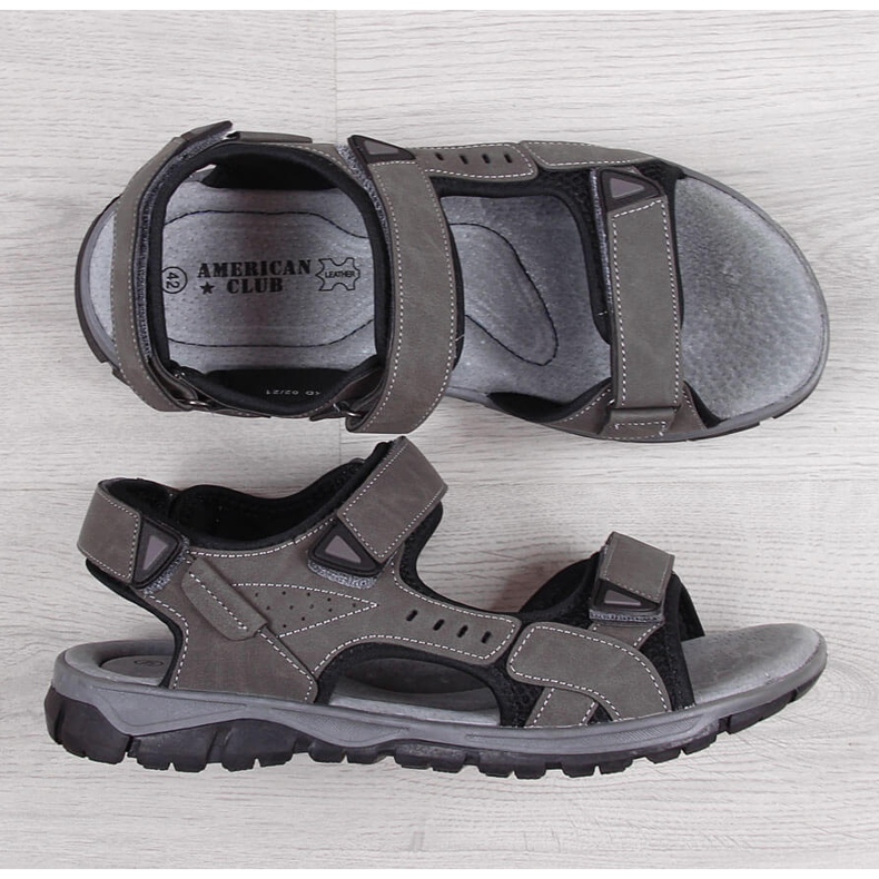 Sandali sportivi da uomo grigi con velcro di American Club grigio 1