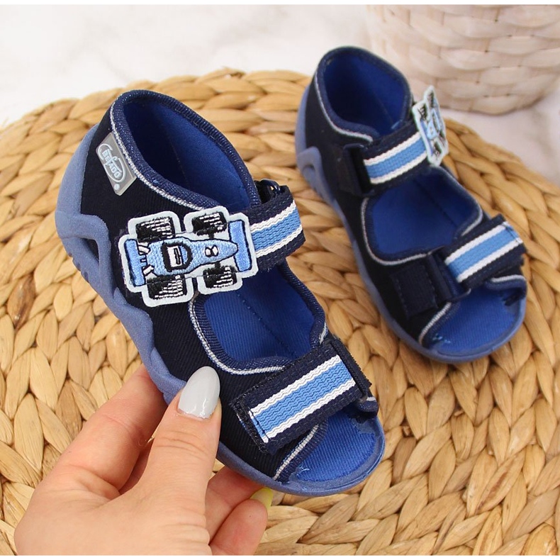 Ciabatte da bambino per la scuola materna su rape Befado blu navy 2