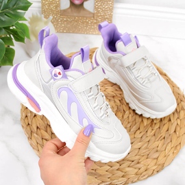 American Club Scarpe sportive da bambina con velcro americane grigie e viola bianco 1