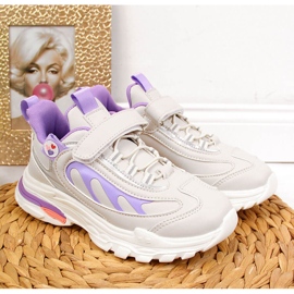 American Club Scarpe sportive da bambina con velcro americane grigie e viola bianco 2