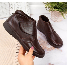 Stivali da donna in pelle marrone con velcro, marrone Łukbut 676 2