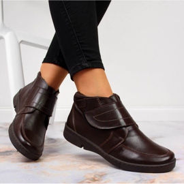Stivali da donna in pelle marrone con velcro, marrone Łukbut 676 1