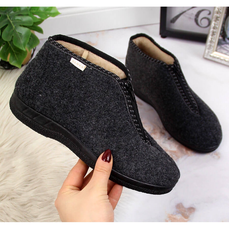 Ciabatte da casa da donna, isolate con cerniera, Cloxx grigio 2