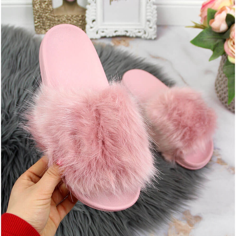 Ciabatte da donna con pelliccia viola chiaro Msmg 2