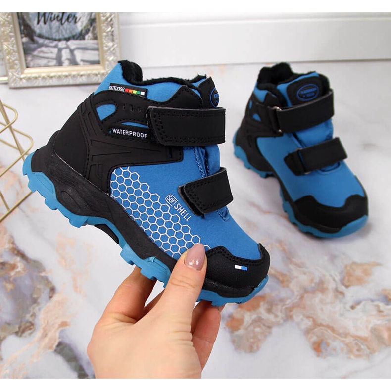 Doposci da trekking impermeabili con velcro blu American Club nero 1