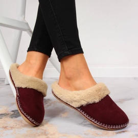 Ciabatte da donna marrone Cloxx home con pelliccia rosso 1