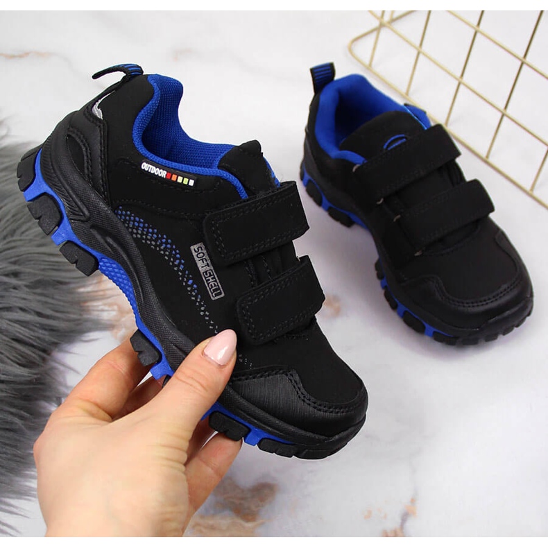 Scarpe da trekking per bambini, velcro, nere e blu, American Club nero 1