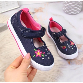 Sneakers da bambina in jeans American Club blu navy rosa 1