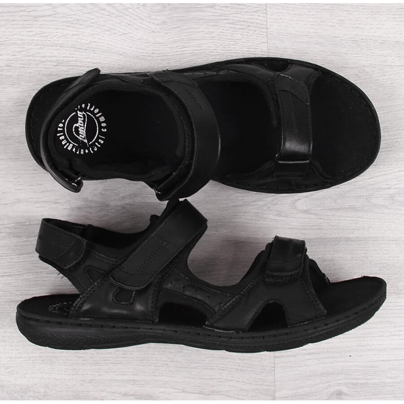 Sandali neri da uomo in pelle con chiusura in velcro Łukbut 991 nero 1
