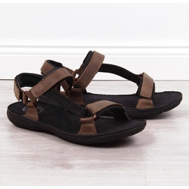 Sandali da uomo in pelle con velcro marrone Łukbut 990 1