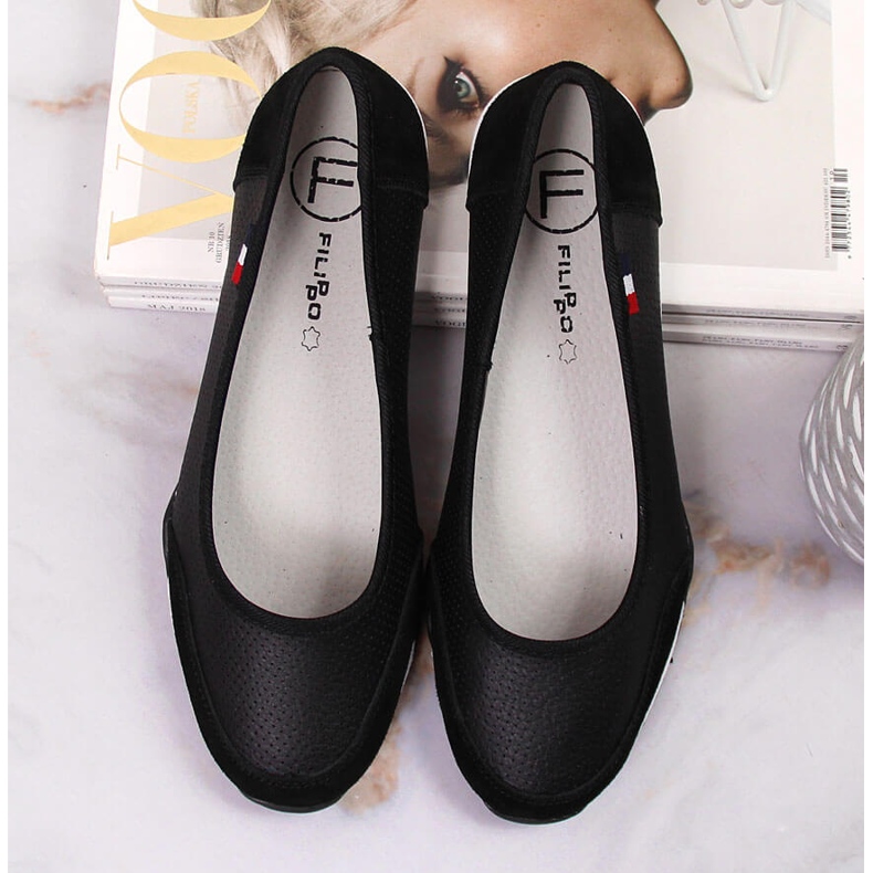 Ballerine traforate da donna in pelle nera Filippo nero 1