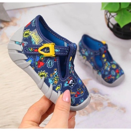 Ciabatte da bambino per la scuola materna, Befado blu navy e grigio 1