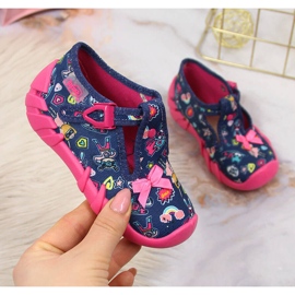 Ciabatte da bambina per la scuola materna, Befado blu navy rosa 1