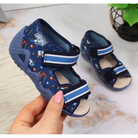 Ciabatte per bambini per la scuola materna su rape Befado blu navy 1