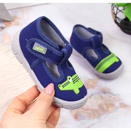 Ciabatte da bambino con velcro con alligatore Befado blu navy 1