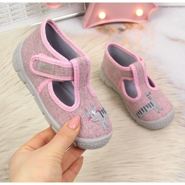 Ciabatte da bambina in velcro con gatto Befado rosa 1