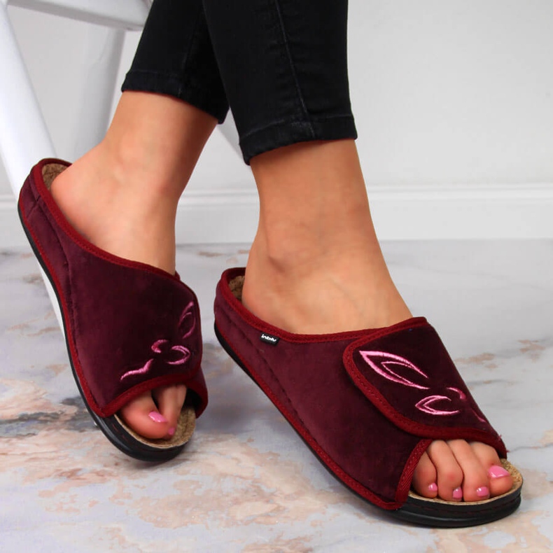 Borgogna Inblu, velcro, ciabatte da casa da donna rosso 1