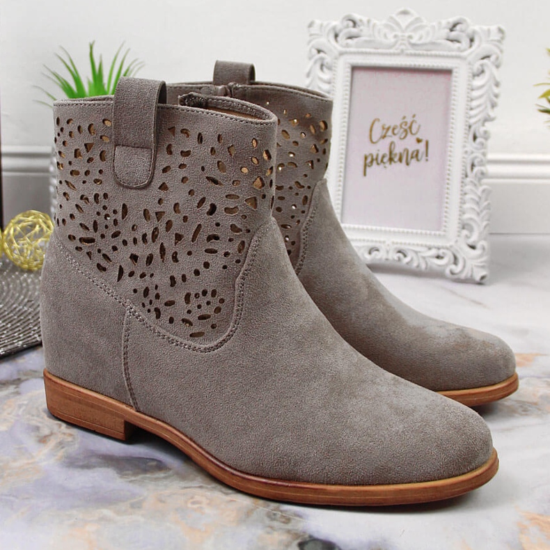 Stivali da donna con zeppa primaverile traforati Filippo grigio 2