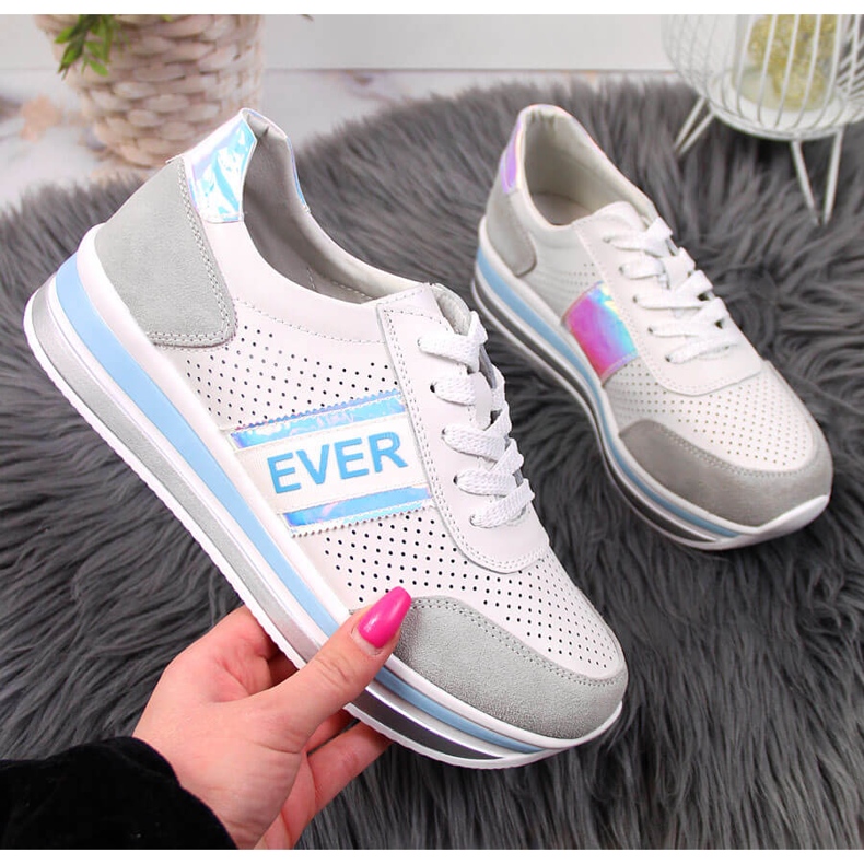 Scarpe in pelle con plateau olografico in bianco Filippo grigio 1
