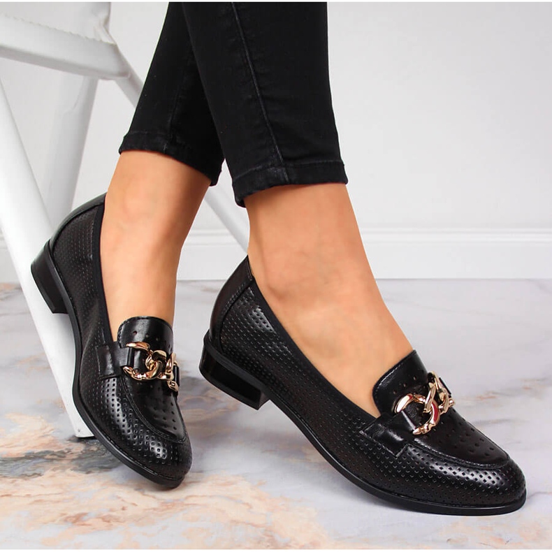 Scarpe nere traforate con catena Potocki nero 1