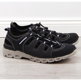 Scarpe da uomo in pelle blu navy Rieker 14507-14 1