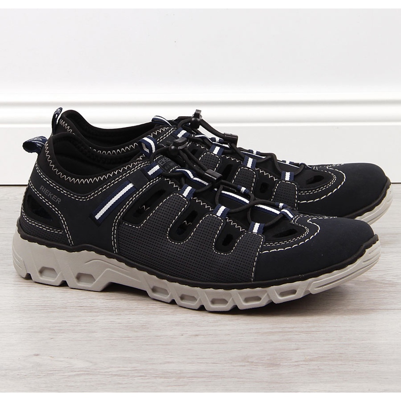 Scarpe da uomo in pelle blu navy Rieker 14507-14 1