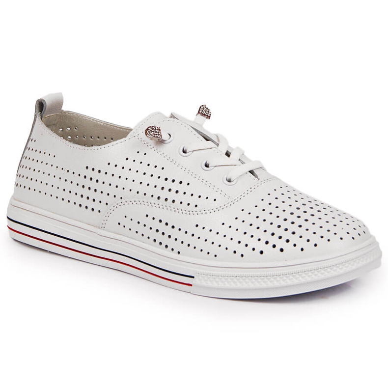 Scarpe da donna bianche in pelle traforata Vinceza 2
