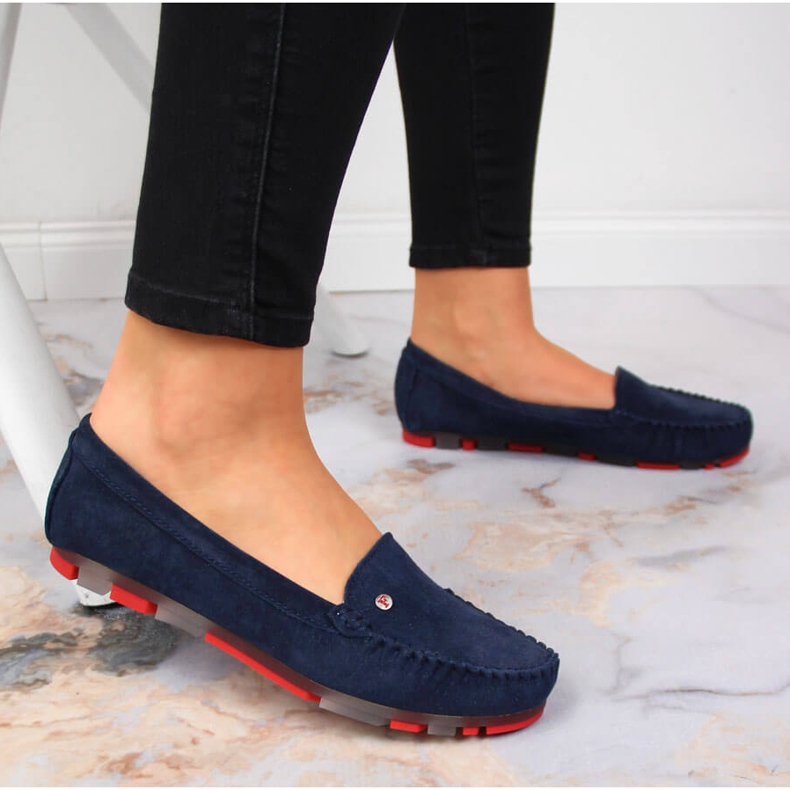Mocassini in pelle scamosciata blu navy da donna Filippo 2