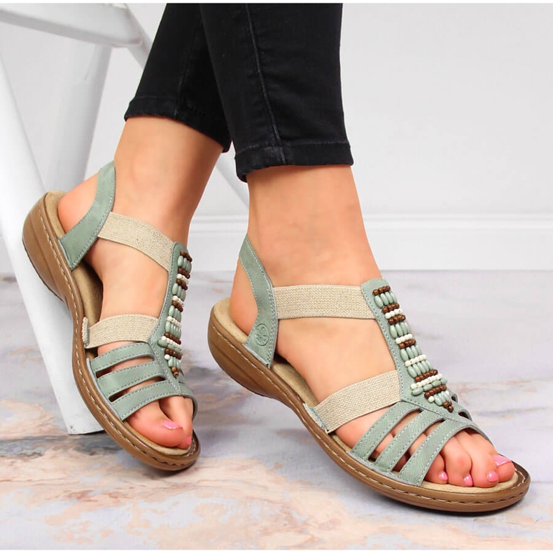Sandali verdi da donna Rieker 60851-52 con elastici verde 1