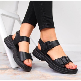 Sandali da donna in pelle con velcro neri Rieker 66680-00 nero 1
