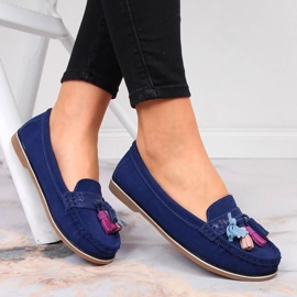 Mocassini da donna in pelle con frange, blu navy Jezzi 2