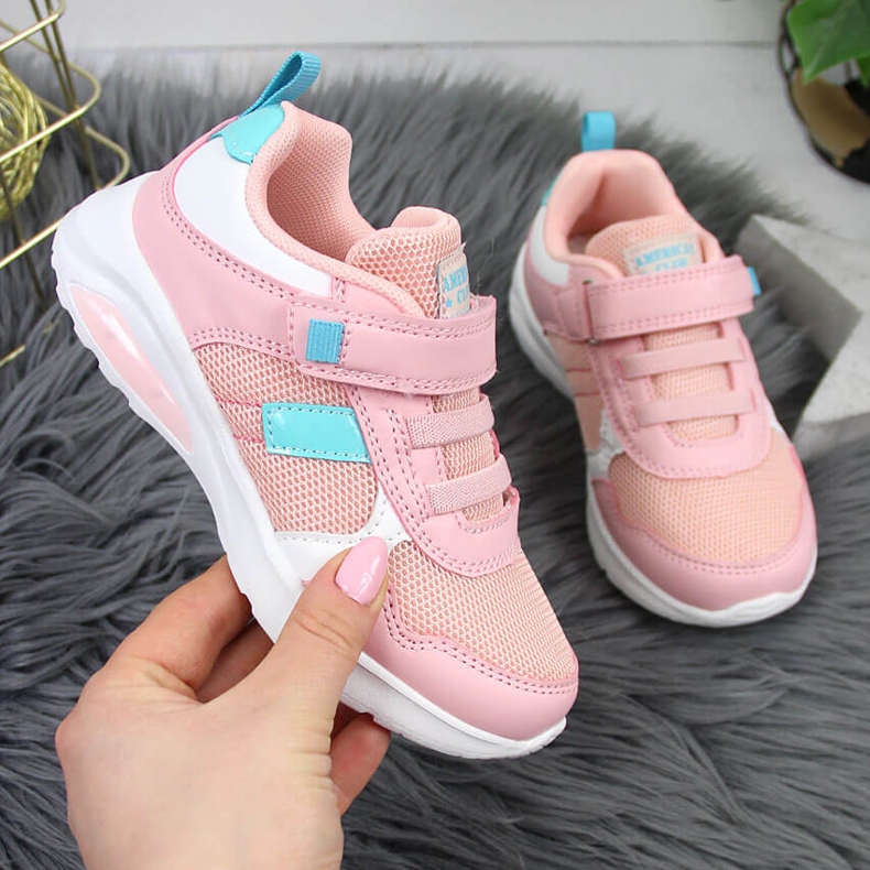 Scarpe sportive da bambina rosa American Club con velcro 1
