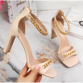Sandali da donna su palo con catena Potocki beige 1