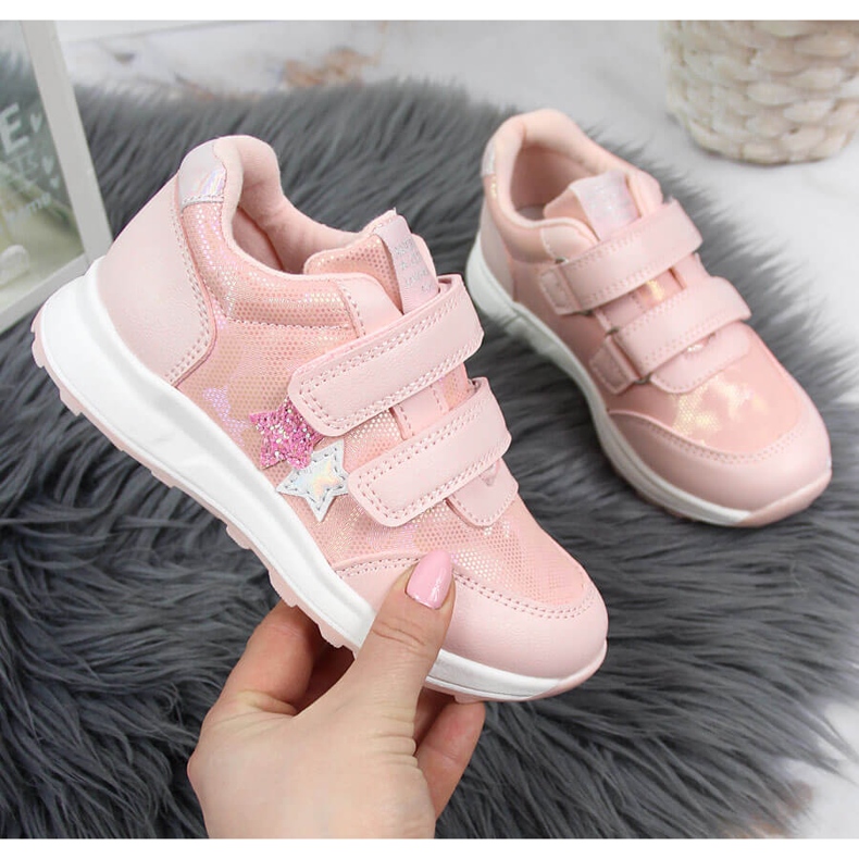 Scarpe sportive da bambina rosa American Club con velcro 1