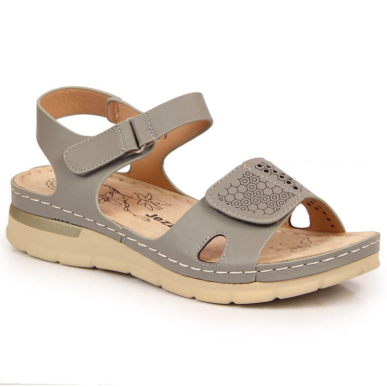 Comodi sandali da donna con velcro Jezzi grigio 1