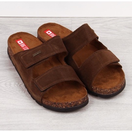 Ciabatte da uomo in pelle con velcro marrone Big Star JJ176002 1