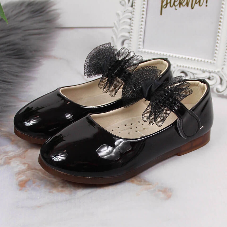 Ballerine da bambina con velcro e fiocco, nere Vinceza nero 2