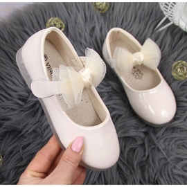 Ballerine da bambina con chiusura strappo e fiocco, Vinceza beige 1