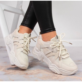 Scarpe sportive da donna su suola spessa, beige NEWS 1