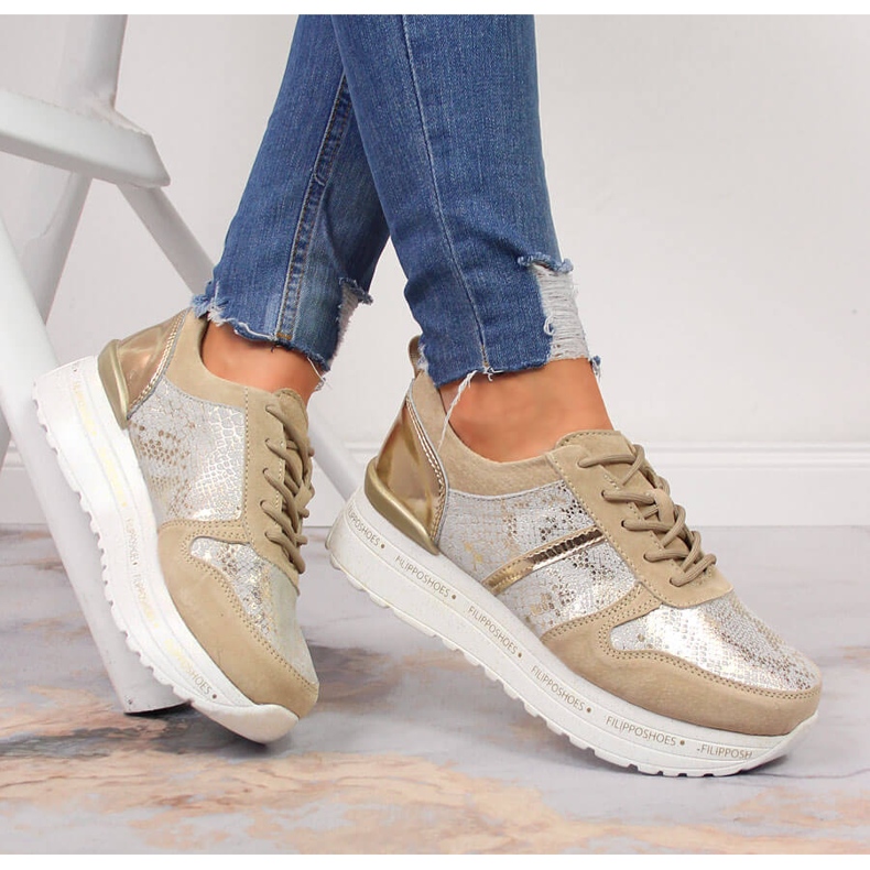 Sneakers da donna in pelle su plateau Filippo beige 1