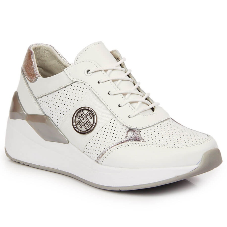 Sneakers da donna in pelle su zeppa bianca Filippo bianco 2