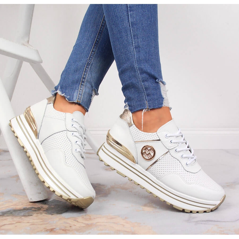 Sneakers da donna in pelle sulla piattaforma Filippo bianca 1
