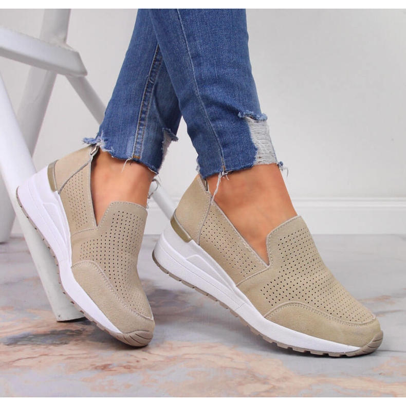 Scarpe con zeppa in pelle, Filippo beige 1