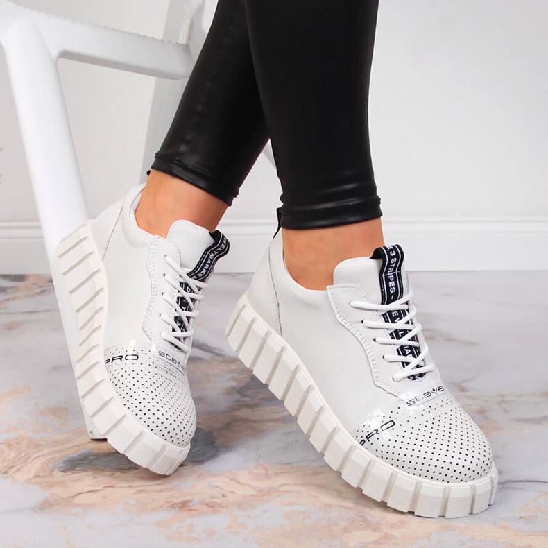 Scarpe da donna in pelle sulla piattaforma Artiker bianca bianco 1