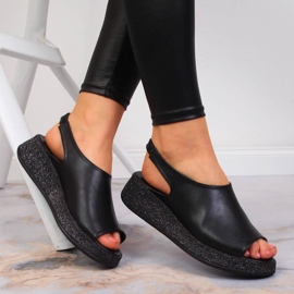 Sandali neri da donna sulla piattaforma Navy Dot nero 1