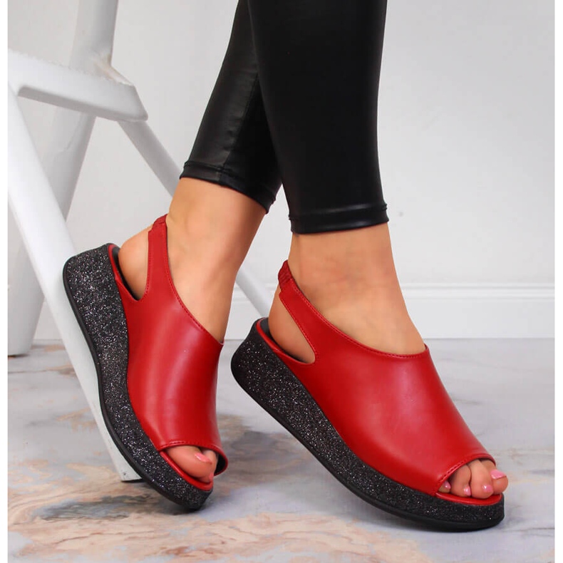 Sandali da donna sulla piattaforma rossa Navy Dot rosso 1