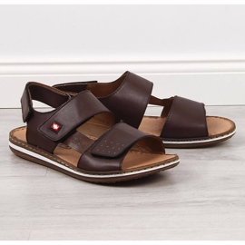 Sandali da uomo in pelle con velcro marrone Rieker 21080-25 1